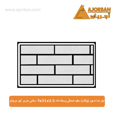 آجر نما نسوز (پلاک) سفید صدفی وسط دانه 7x31x2.5 سانتی متری آجر مرجان