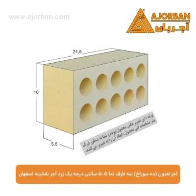 آجر لفتون (ده سوراخ) سه طرف نما 5.5 سانتی درجه یک زرد آجر نقشینه اصفهان