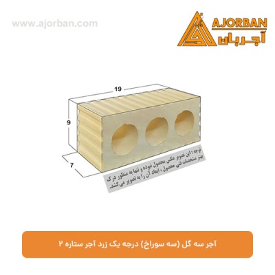 آجر سه گل (سه سوراخ) درجه یک زرد آجر ستاره 2